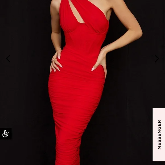 House of CB Valentina Scarlet Asymmetric Midi Dress